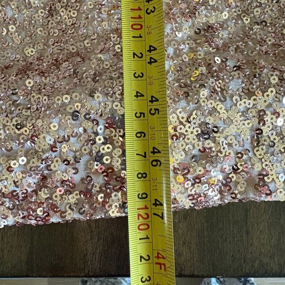 Belle Badgley Mischka Rose Gold Sequin Midi Dress Cocktail size 12 with Flaw - Picture 7 of 7